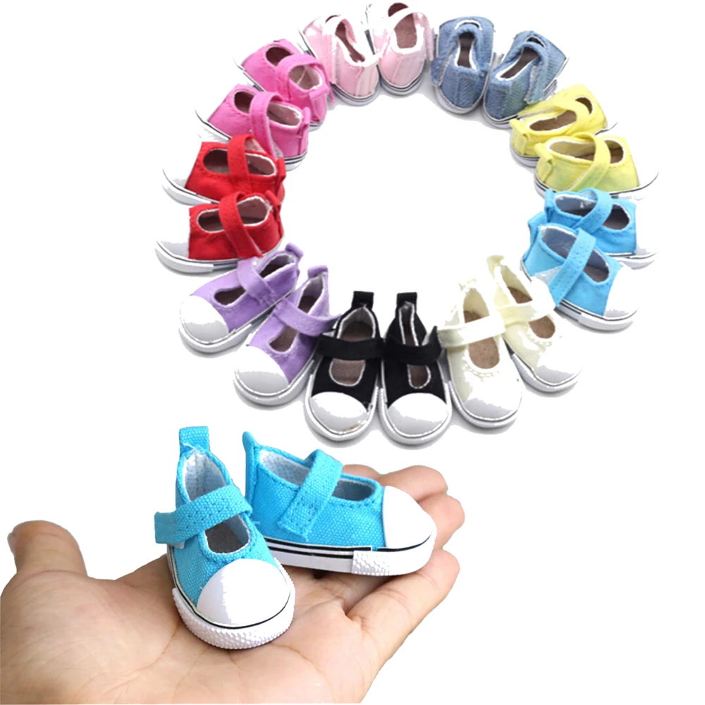 

Hot Sale Birthday Gift 1Pair=2pcs 5cm Canvas Shoes For Doll Girl Gift For Baby Dolls Gift Doll Accessories