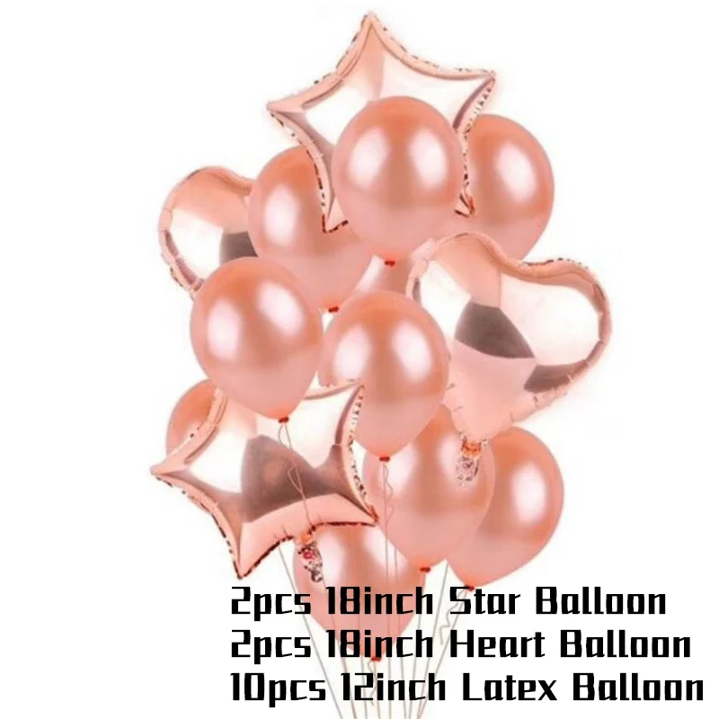 Розовое золото вечерние одноразовые столовые приборы чашки для шампанского тарелка соломинки 1-й день рождения ребенка душ Свадебные украшения Поставки - Цвет: 14pcs Balloons