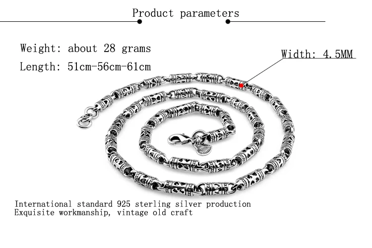 Настоящее 925 пробы Серебряное мужское ожерелье хип-хоп панк стиль 24 дюйма цепочка Мода для мужчин/мальчиков ретро тайское серебряное ювелирное изделие