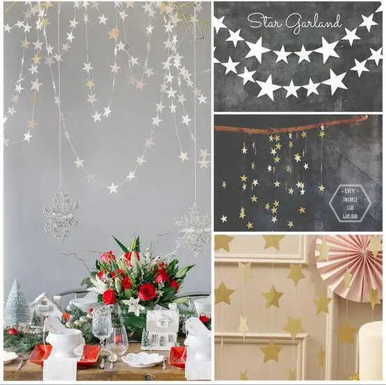 New 3 Sets 4M Paper Garland Strings Star Shape Party Hanging Decoration Baby Shower Home Birthday Party Decorations Kids