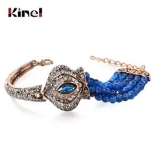 Кинели роскошное, с натуральным камнем браслет покрытые ярко-черного цвета с украшением в виде кристаллов Античное золото ретро Браслеты для Для женщин подарок любимым