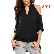 Plus Size 8XL Blouses Woman 2019 Off Shoulder Top Summer Women Tops and Blouse Long Sleeve Chiffon Blouses Female V-neck Shirts