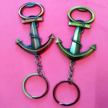 

10pcs / Lot Creative new design retro anchor bottle opener key ring zinc alloy bottle opener key ring anchor rudder key chain