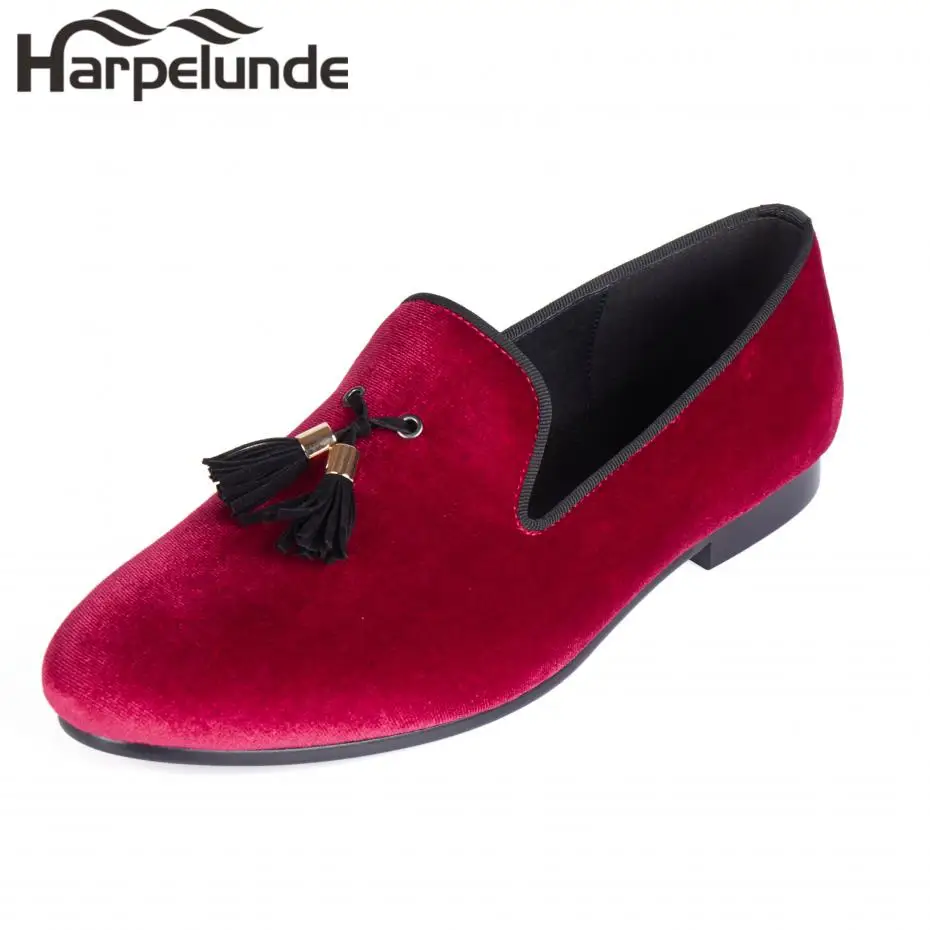 

Harpelunde Tassels Men Wedding Dress Shoes Red Velvet Loafer Slippers Size 6-14