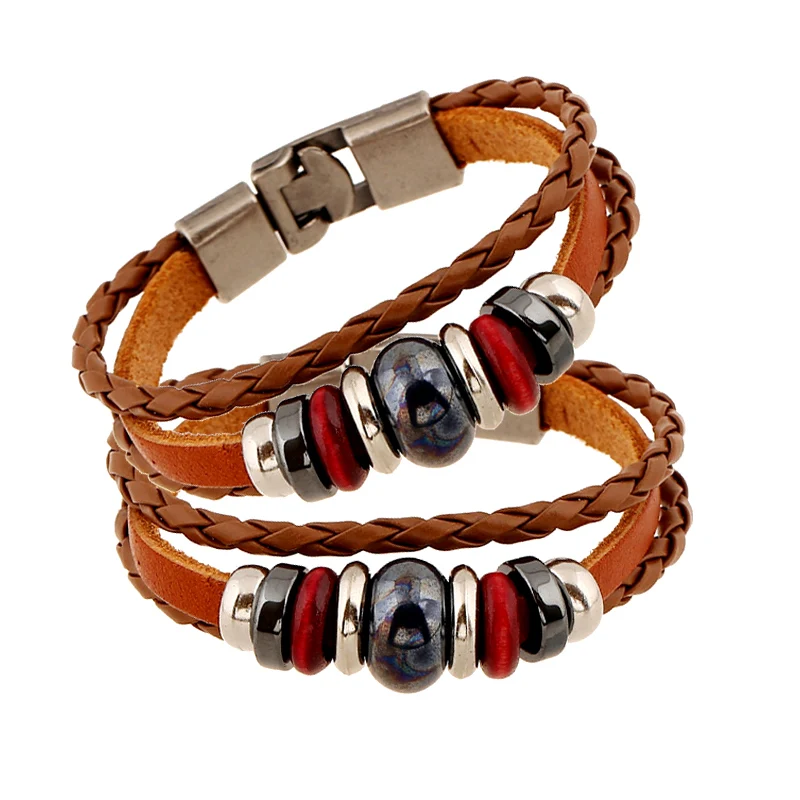 

Woven Leather Bracelet Cowhide Alloy Beaded Unisex Bracelet Retro Bangle Charm Cuff Jewelry Jewelry Accessories Pulseira Bijoux