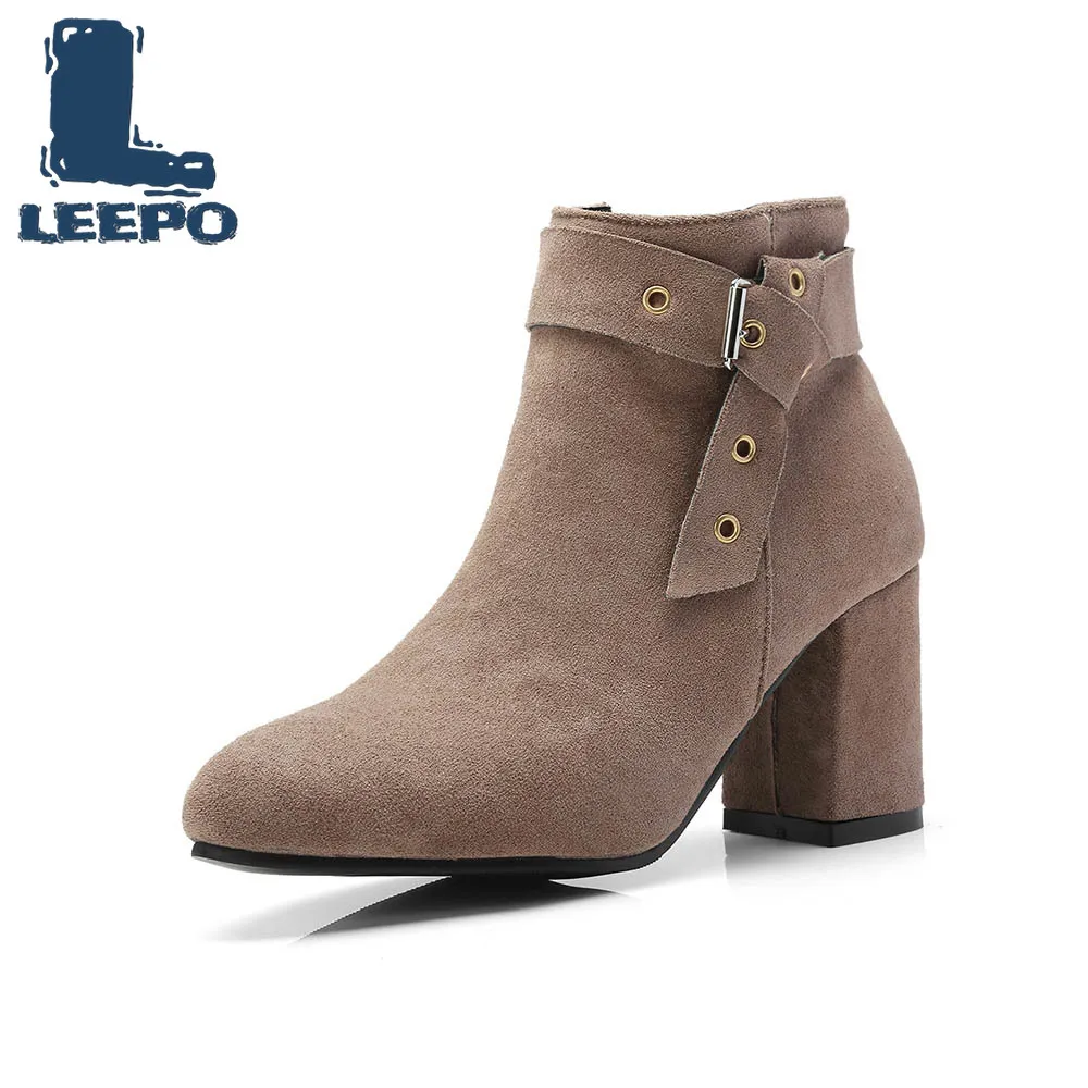 

LEEPO Ankle Boots for Women Handmade Winter Boots Woman Brown Round Toe Comfort High Quality Big Size Booties Female Heel Boots
