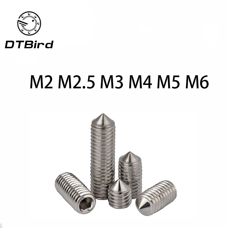 

20/50/100Pcs DIN914 M2 M2.5 M3 M4 M5 M6 304 Stainless Steel Grub Screws Cone Point Hexagon Hex Socket Set Screws