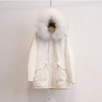 Большой натуральный мех енота, высокое качество, зимняя куртка для женщин, теплый женский длинный пуховик, куртка на белом утином пуху, свободное зимнее пальто - Цвет: huge white color fur