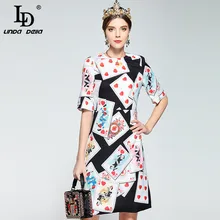LD LINDA Делла, новое модное дизайнерское подиумное летнее платье, женское винтажное платье с коротким рукавом и принтом в виде игральных карт