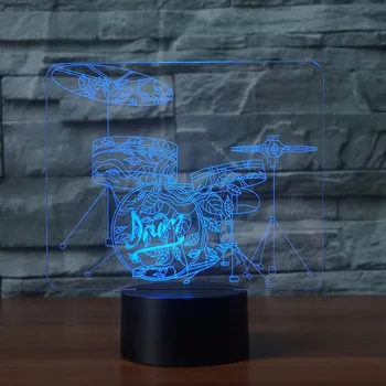 

Home Decor 7 Color Rack Drum Set 3D LED Night Lights Musical Instruments USB Table Lamp Kids Bedside Light Fixture Gifts