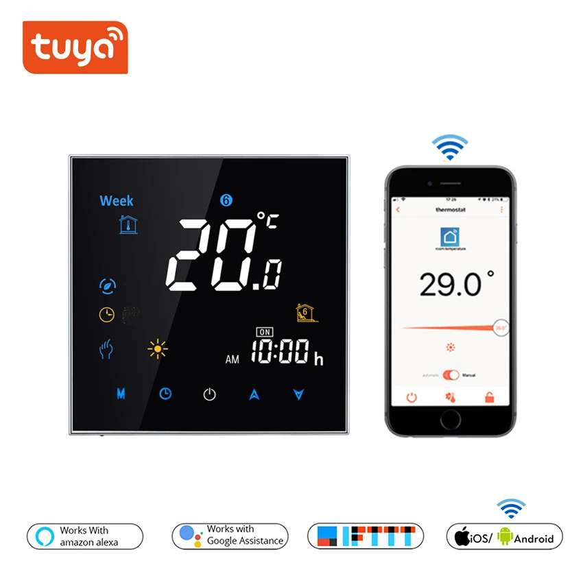 Умный термостат Wi Fi система HVAC цветной отрицательный дисплей для 3А подогрева