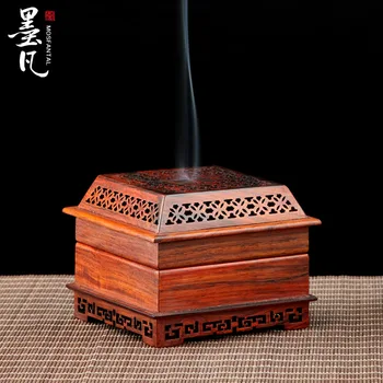 

Red pot hollow carved sandalwood incense coil incense box pattern Aloes incense coil furnace oil burner