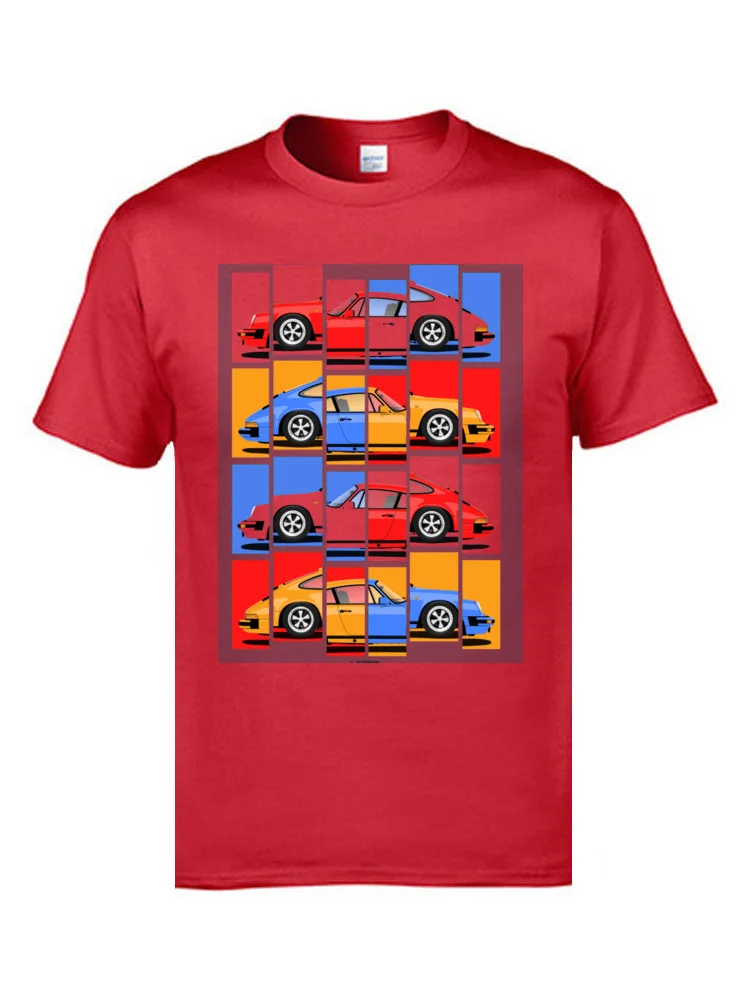 Printing Crewneck T-shirts ostern Day Tops T Shirt Short Sleeve Brand Cotton Fabric Casual Tops Shirt Design Men 911 Vintage Classic Car  7574 red