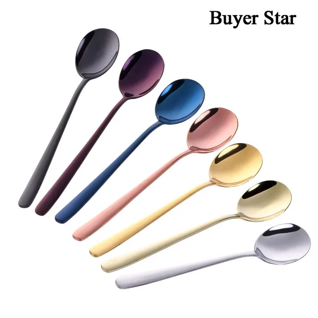 2PCS Korea Spoon Silver Stainless Steel Soup Spoon Long Handle Gold