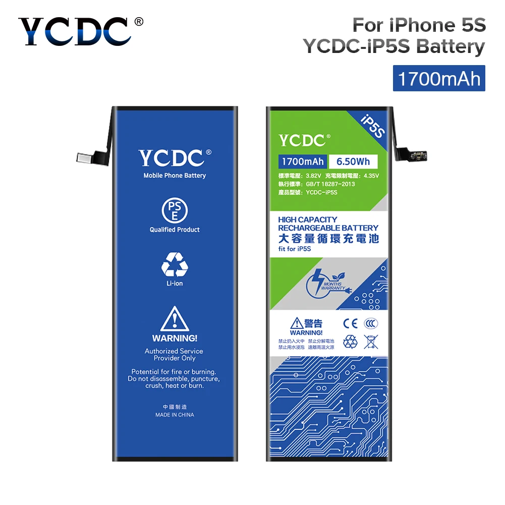 

3.8V 1700mAh Battery YCDC For iPhone 5S 5C iPhone5S Cell Phone Replacement Lithium Polymer Mobile Phone Batteries