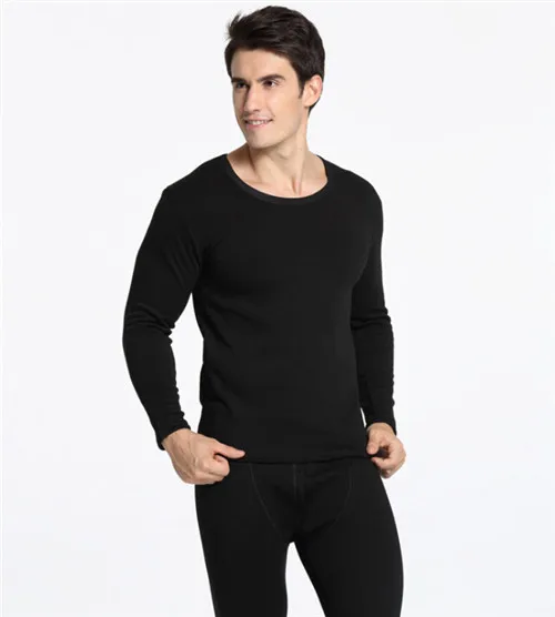 Термобелье набор для мужчин зимний теплый толстый шерстяной Хлопок мужские кальсоны бархатный флисовый топ+ штаны размера плюс брендовая мужская одежда - Цвет: Черный
