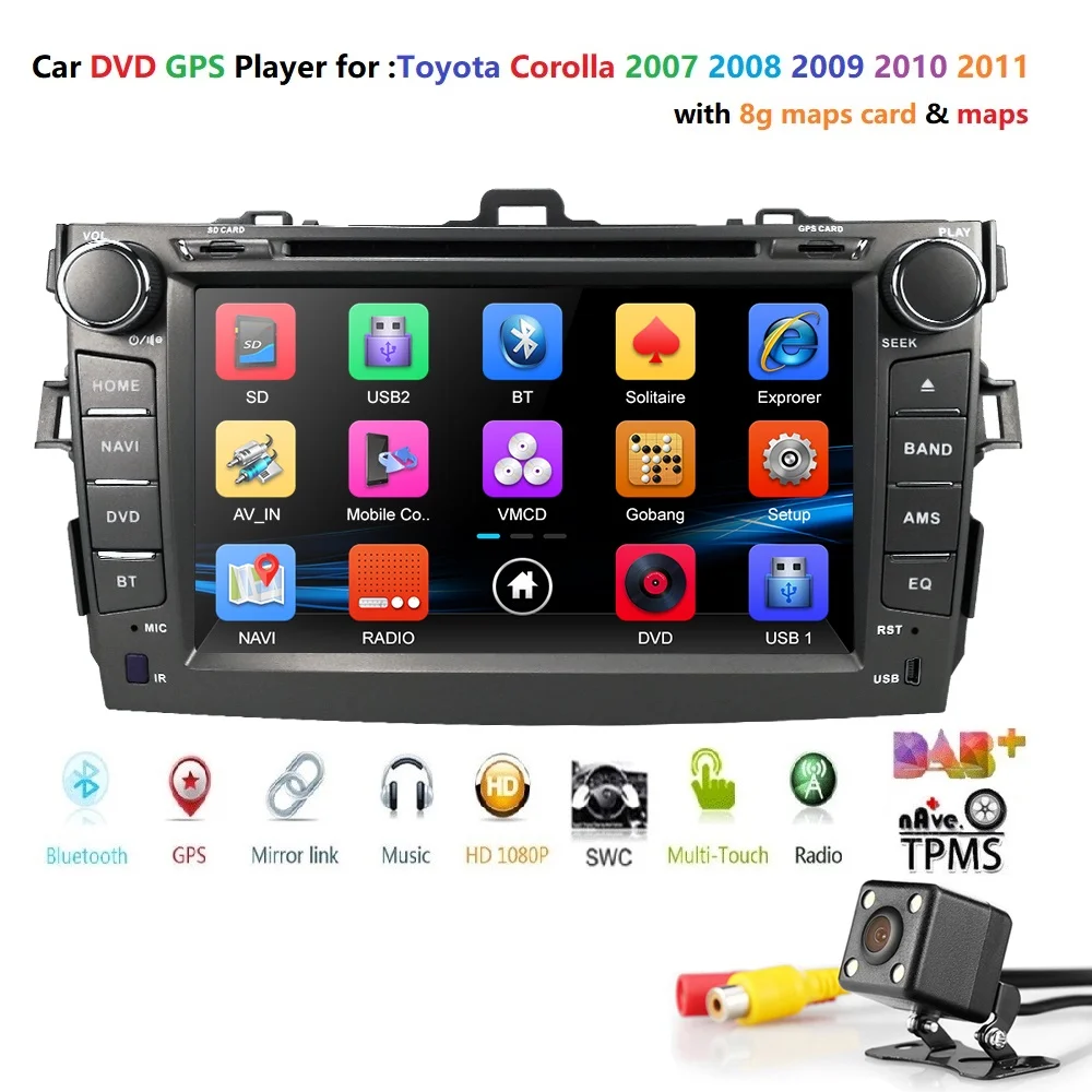 Автомобильный dvd плеер для Toyota corolla 2007 2008 2009 2010 2011 мультимедийный Радио Аудио gps