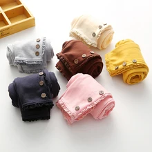 2018 Korean Spring Summer Baby Girls Kids Pure Color 3 Buttons Legging Children’s Clothing Lace Cotton Trousers Dance Pants