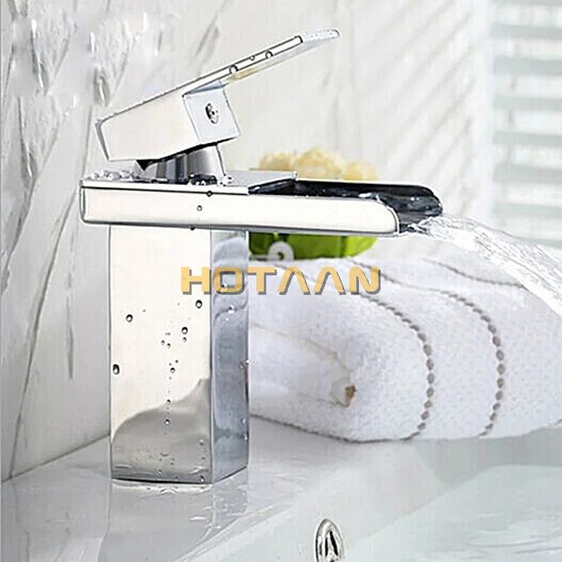 شحن مجاني الجملة والتجزئة تعزيز كروم النحاس شلال حوض للحمام صنبور مربع الغرور بالوعة صنبور حوض خلاط 1 مقبض