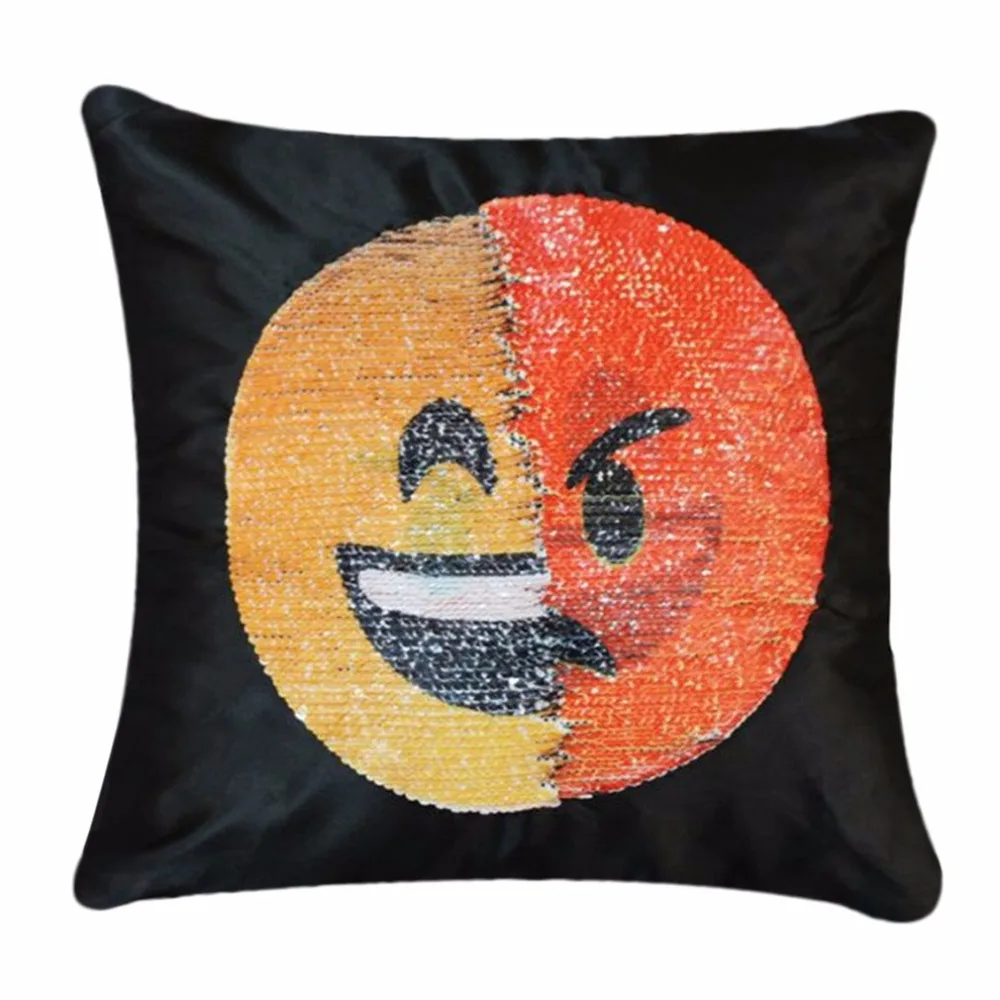 

Cute DIY Changing Face Emoji Decorative Pillows Sequin Pillow Smile Face Pillow Case Sofa Cushion Cover Household Decorations