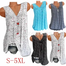 Camisetas con estampado Floral de verano de talla grande para Mujer Blusas sin mangas con cuello en V camisa Casual suelta para Mujer tallas grandes S-5XL