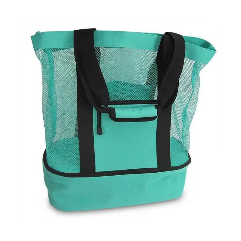 Водонепроницаемая нейлоновая ручная сумка для ланча изолированная сумка-холодильник сетчатая пляжная сумка - Цвет: Зеленый