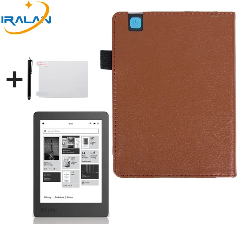 

2018 new Litchi for KOBO Aura Edition 2 6 inch eReader Case Ebook folio PU leather Cover protective + stylus + film