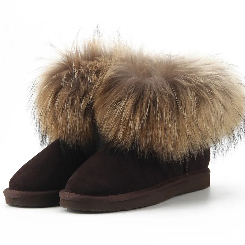 JXANG/модные замшевые женские короткие зимние ботильоны из натуральной лисьего меха года; зимняя женская обувь; женские ботинки - Цвет: Chocolate