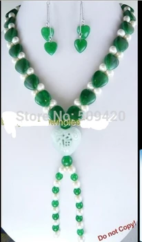 

SD Wholesale>>>JJ6548 set white freshwater pearl green jade necklace earring