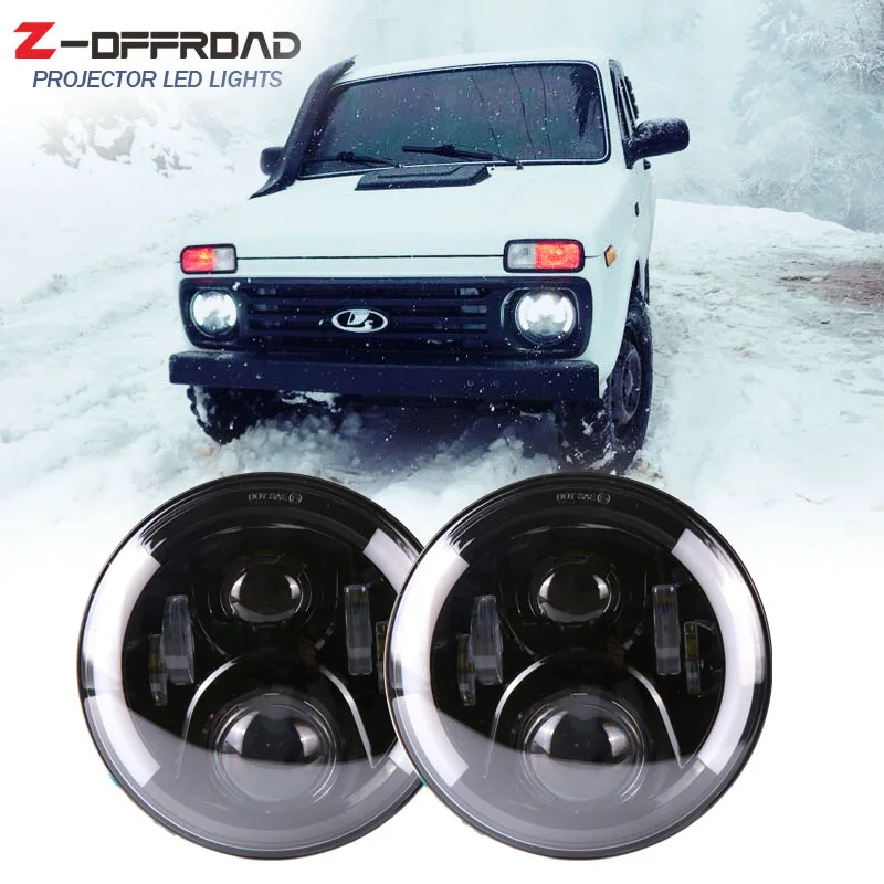 

For Lada 4x4 urban Niva UAZ Hunter Suzuki Samurai NissanV Round 7" LED Halo Headlight with DRL Turn Signal Headlamp Replacement