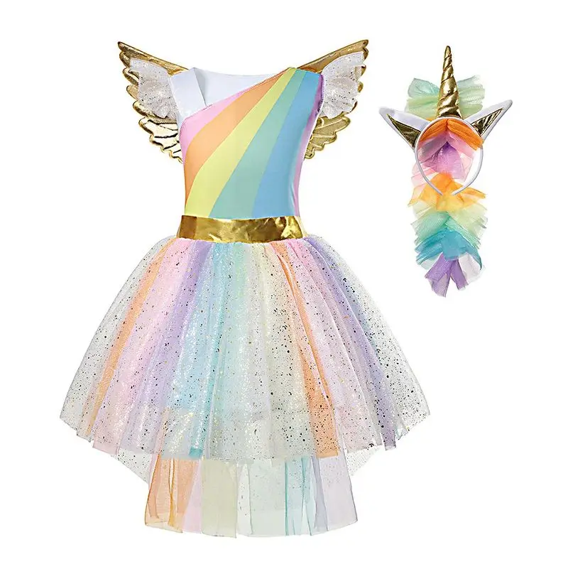 

Girl Princess Dresses for Girl Sequins Unicorn Dress Girls Cosplay Dresses For Girl Kids Colorful Rainbow Dress