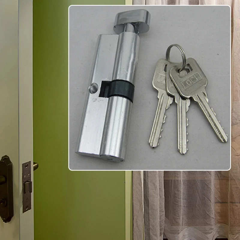 

High Quality 68mm Aluminum Door Cylinder Lock Home Security Anti-Drill Door Lock with 3 Keys Silver Tone Set Tools