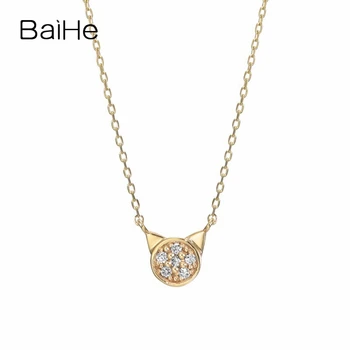 

BAIHE Solid 18K Yellow Gold 0.02ct Natural diamond Wedding Trendy Fine Jewelry Delicate elegant Diamond studded cat Necklaces