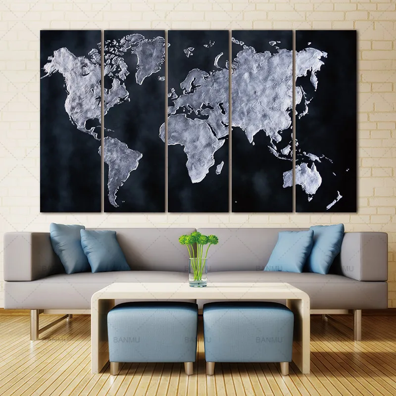 5 Pcs/Set Modern Abstract World Map Wall Art Painting