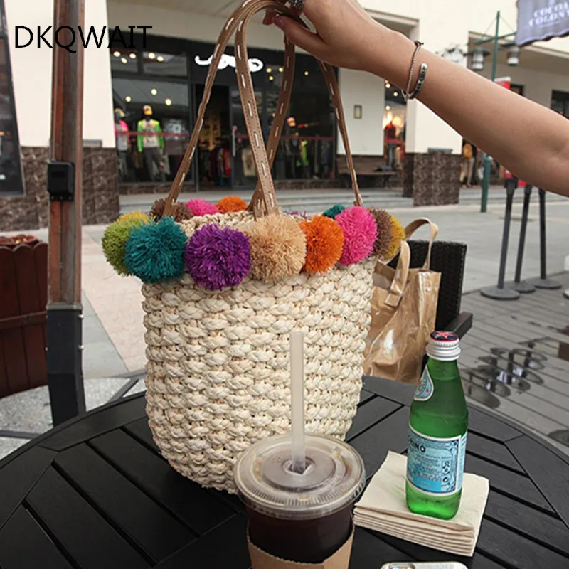 Bolsa de Palha Bulbo de Cabelo Bolsas de Praia Senhoras do Vintage Verão Topo Bolsas Femininas Feminina Mulher Designer Casual Totes Bolsa Cor
