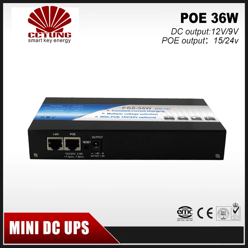 Mini Portable UPS with Max 36W 15 24VDC POE (Power Over Ethernet) and 9 12VDC Output Interface 8800