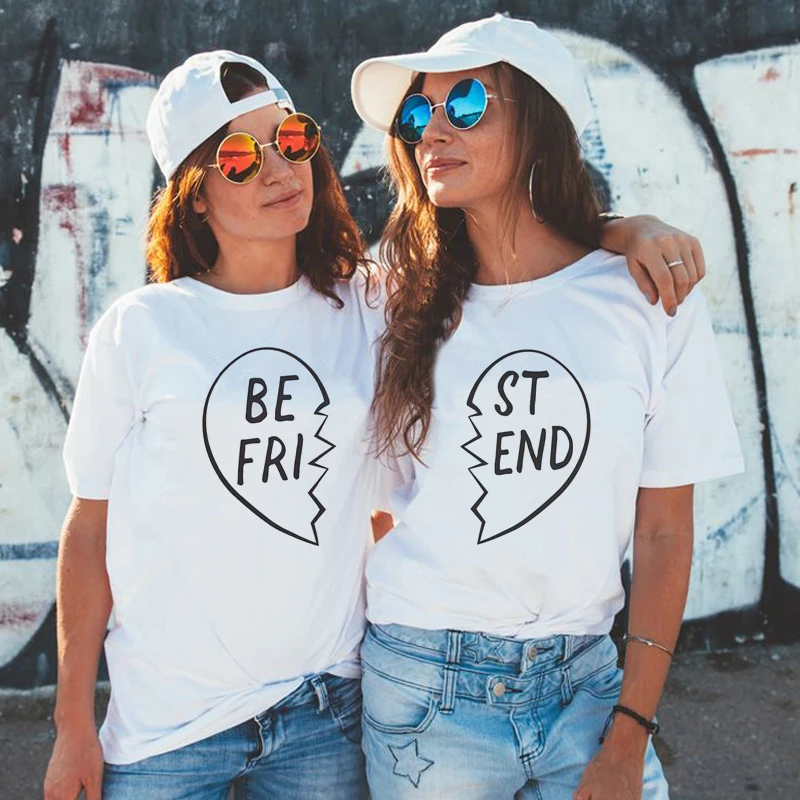 

Best Friends BFF Tops Female T Shirt Ladies Clothes Pairded T-shirt Funny Harajuku Shirt Streetwear Girlsfriend Bestie T-shirt
