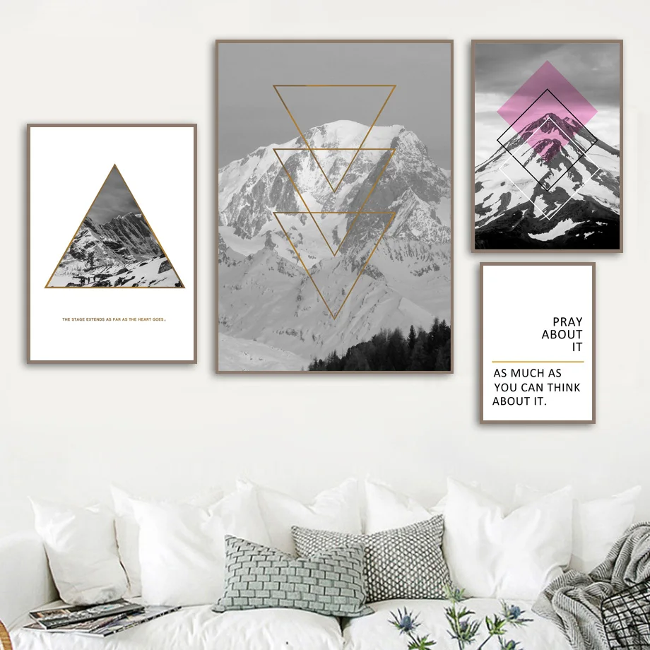 

Snow Mountain Geometry Quotes Landscape Wall Art Canvas Painting Nordic Posters And Prints Wall Pictures For Living Room Decor