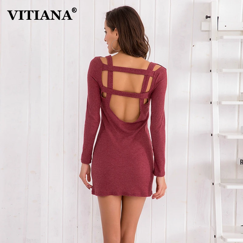 

VITIANA Women Sexy Knitted Short Party Dresses Female 2018 Spring Stretch Hollow Out Mini Casual Dress Sheath Bodycon Vestidos