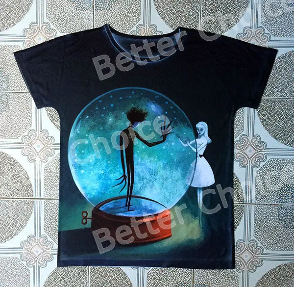 

Track Ship+New Vintage Retro T-shirt Top Tee Pure Lover Robot Edward Scissorhands Knife Hand in Crystal Ball 0619
