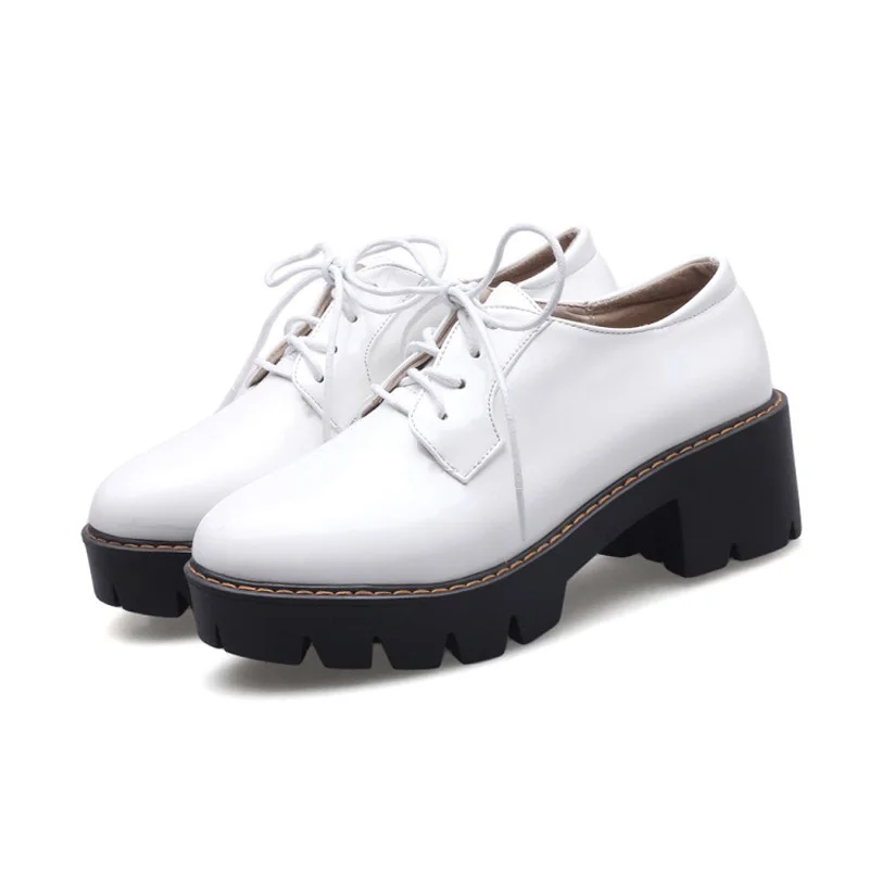 New Patent Leather Square Heel Women Pumps Casual Lace-Up Women Oxford Shoes Fashion High Heels Shoes Woman Platform Women Shoes (9)