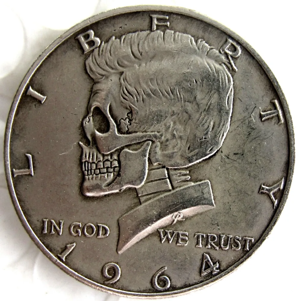 

FK(10) Hobo Creative 1964 Kennedy Silver Half Dollar skull zombie skeleton hand carved Silver Plated Silver Plated Copy Coins