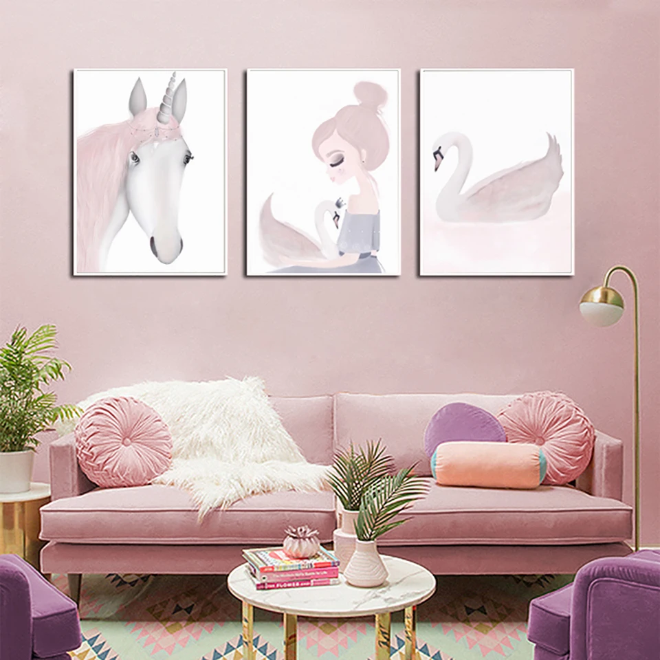 Canvas-HD-Prints-Modern-Pictures-Nordic-Style-Unicorn-Swan-Girl-Wall-Art-Painting-Home-Decoration-Modular (1)