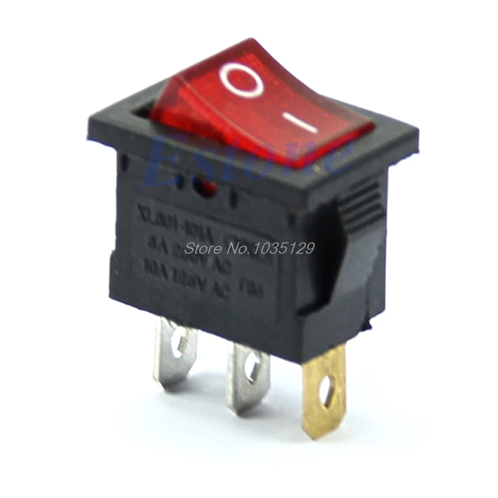 

AC 6A/250V 10A/125V Red Light 3 Pin ON-OFF SPST Snap in Boat Rocker Switch