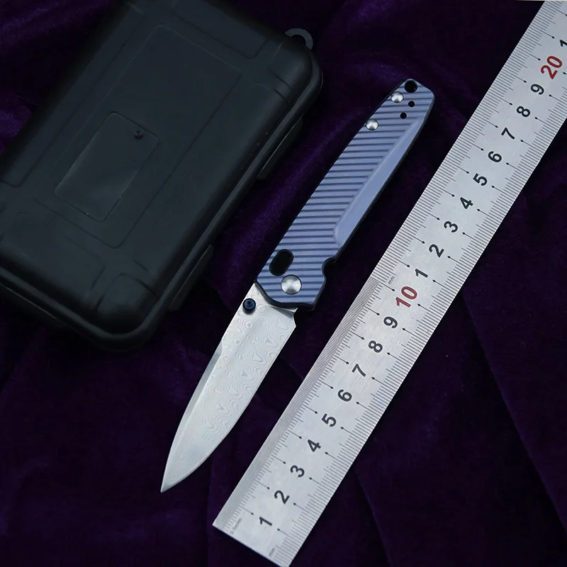 

LEMIFSHE BM485 Damascus Pattern Steel Titanium handle Foldable camping pocket Survival Hunting EDC Tool Kitchen knife