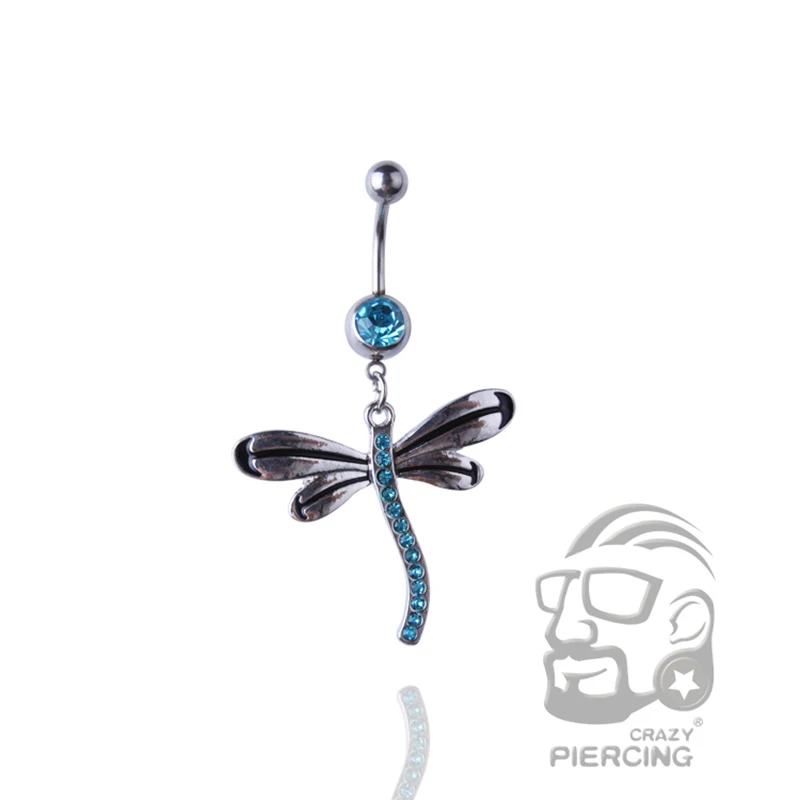 Clear/Aqua/Red Dragonfly Belly Button Ring Stainless Steel Body Navel