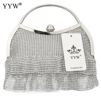 

Diamonds Hollow Clutch Bag for Women Gold Ruffles Evening Bag Brand Luxury Women's Handbags Silver Lady's Chain Shoulder Bag