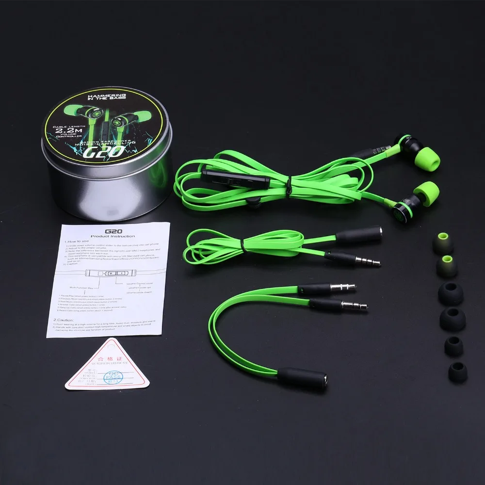 G20 Earphone With Microphone Retail Box Inear Gaming Headsets Noise Isolation Stereo Deep Bass For not