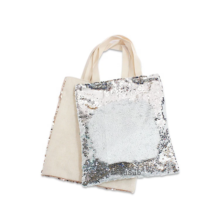 

100pcs Fashion Sequins Bag linen bag Blank Sublimation For Lady Wholesale Shopping Bag