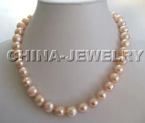 

FREE shipping> Gorgeous 18" 12mm natural round pink freshwater pearl necklace - 925 silver 6.07